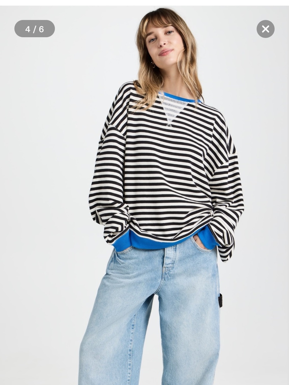 We The Free Black and White Striped Sweatshirt with Blue Trim size XS NWOT - Picture 15 of 17